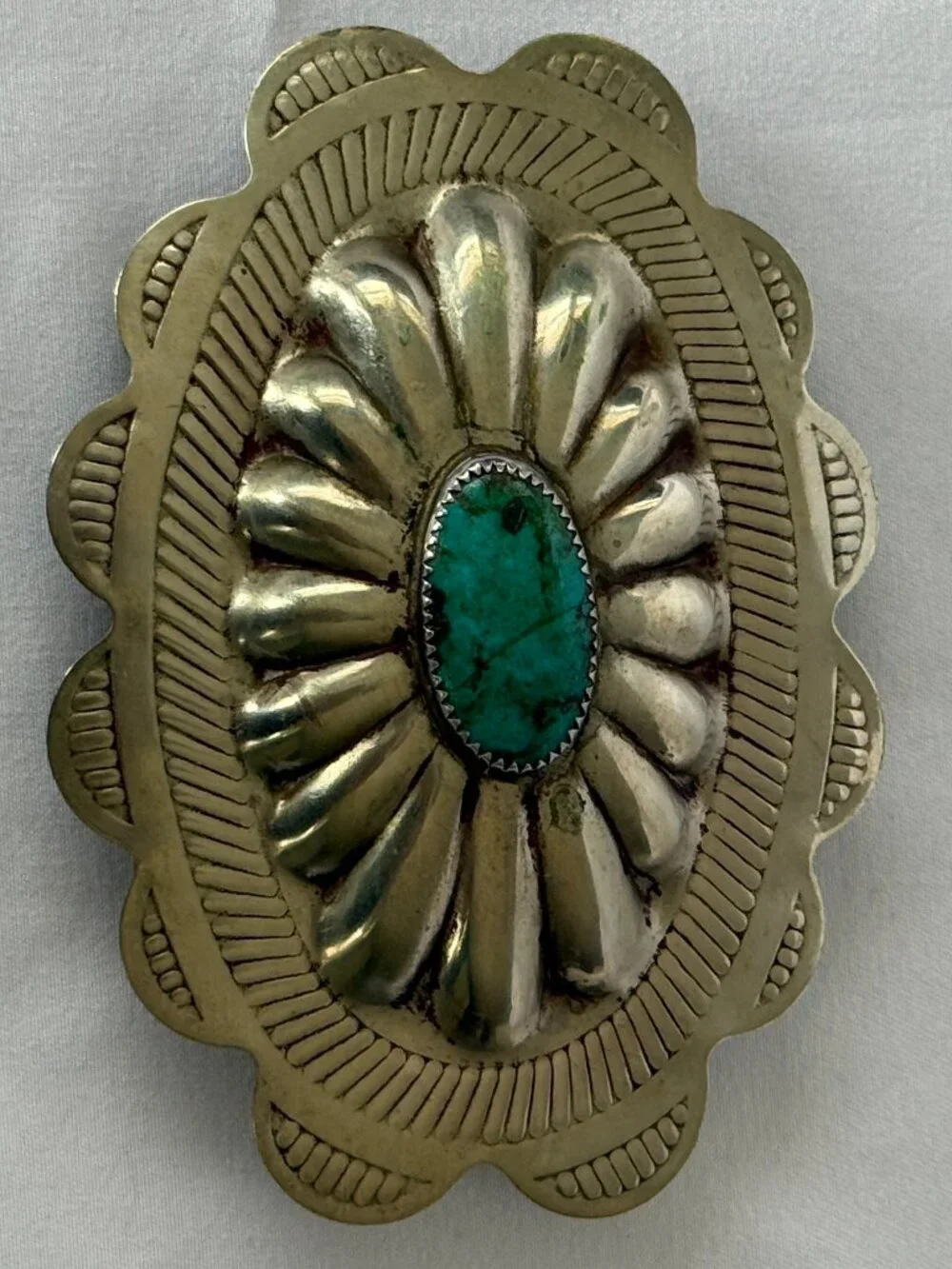 VINTAGE NAVAJO NATIVE AMERICAN TURQUOISE STERLING SILVER CONCHO BELT BUCKLE 46g